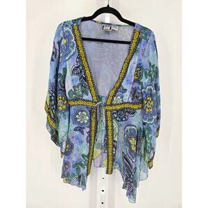 Vtg Y2K Take Two Womens Sz M Kimono Style Blouse Fairycore Blue Yellow